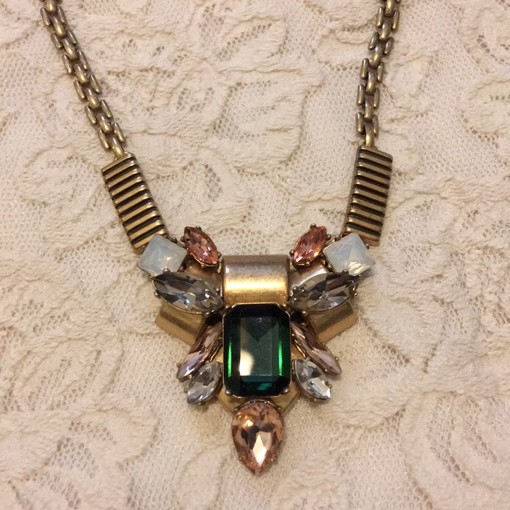 J crew emerald and brass necklace